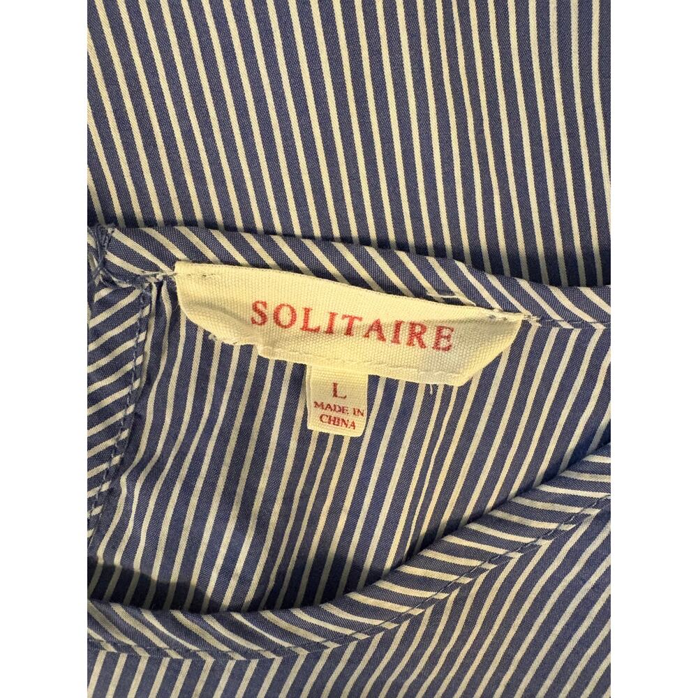 Solitaire Women's Large Blouse Blue White Stripe Long Bell Sleeve 4th‎ of July - Picture 6 of 6